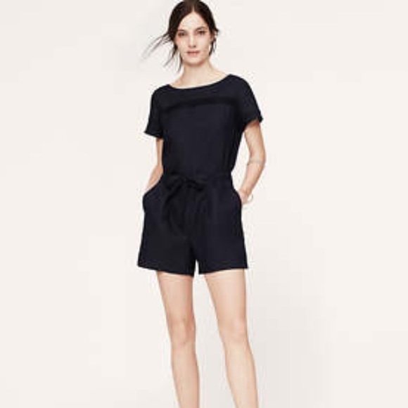 LOFT Pants - LOFT Linen Short Sleeve Romper Forever Navy
